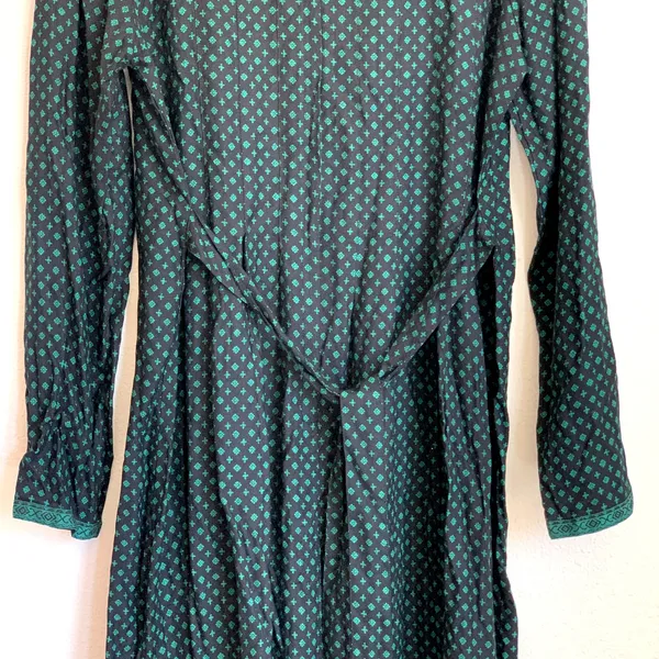 Sarah Elizabeth Vintage Green Black Diamond Print Rayon Cottagecore Dress Size 8 - Image 5