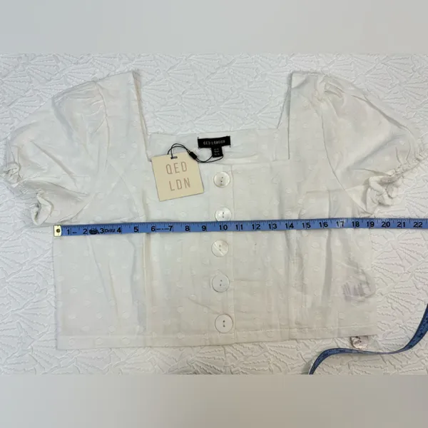 QED London White Cap Sleeve Cropped Blouse US 10 NWT - Image 7