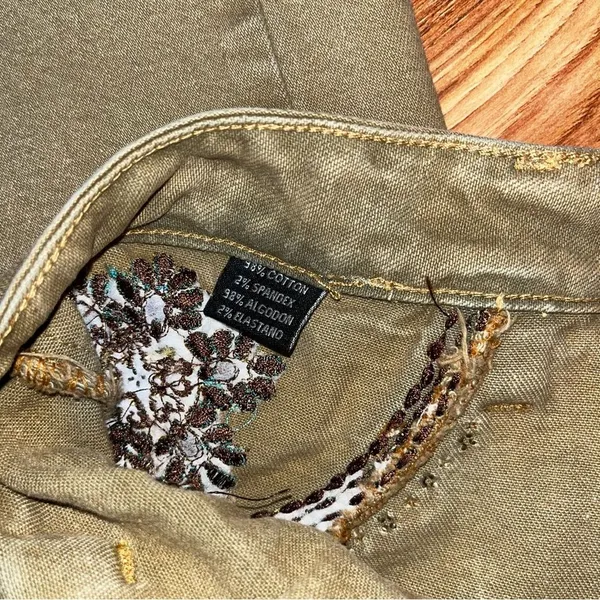 Embroidered olive straight leg jeans Tan Size 30 - Image 6