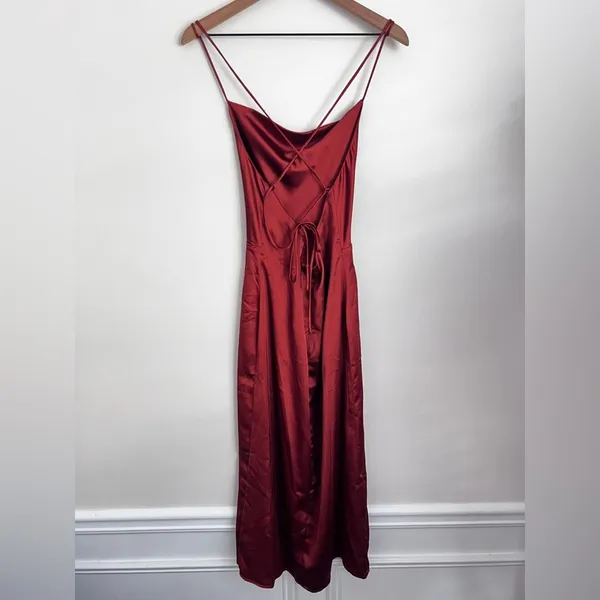 Forever21 Copper brown Satin Cowl Neck Midi slip Dress spaghetti straps S - Image 3