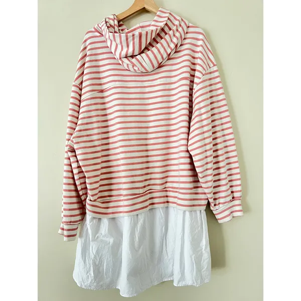 Anthropologie Pilcro Hooded Sweatshirt Twofer Mini Dress Large‎ Pink Stripe - Image 7
