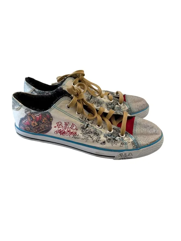 MARC ECKO Red Women's Patterned Glitter Sneakers Size 9 Silver - Image 6