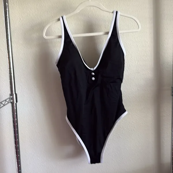 AQUA black and white button swimsuit - Image 3