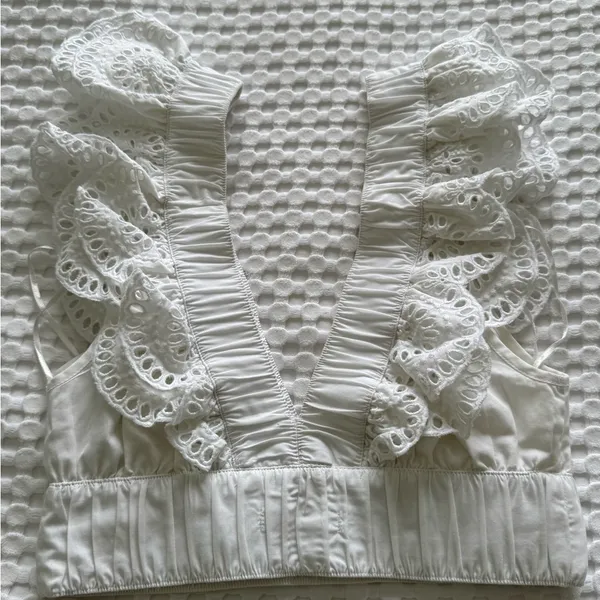 Abercrombie & Fitch White Lace Ruffle Tank Top - Image 3