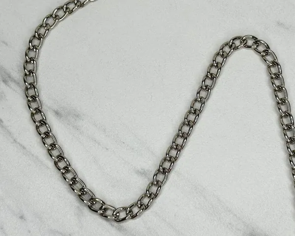 Rhinestone Cross and Coin Charm Silver Tone Metal Chain Link Belt OS One Size - Image 10