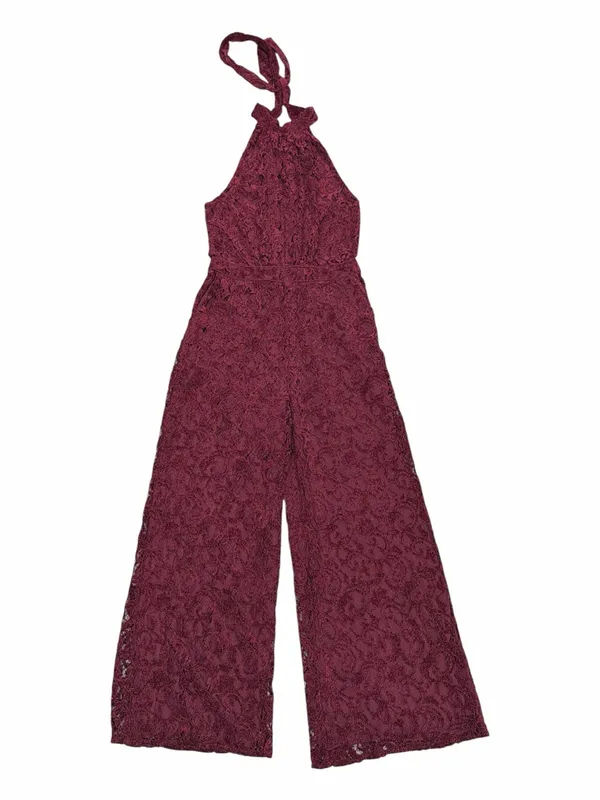 Ett:Twa Anthropologie Aida Halter Lace Jumpsuit in Burgundy - Image 3