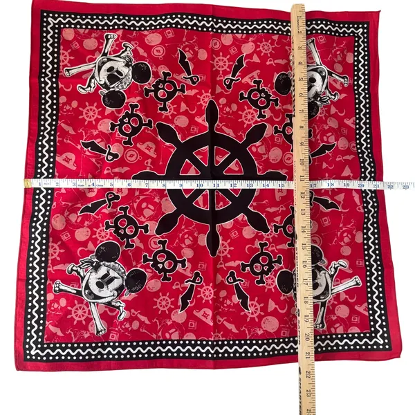 Disney Pirate Mickey Mouse Red Bandana 21"‎ Cotton Square Scarf Skull Crossbones - Image 5
