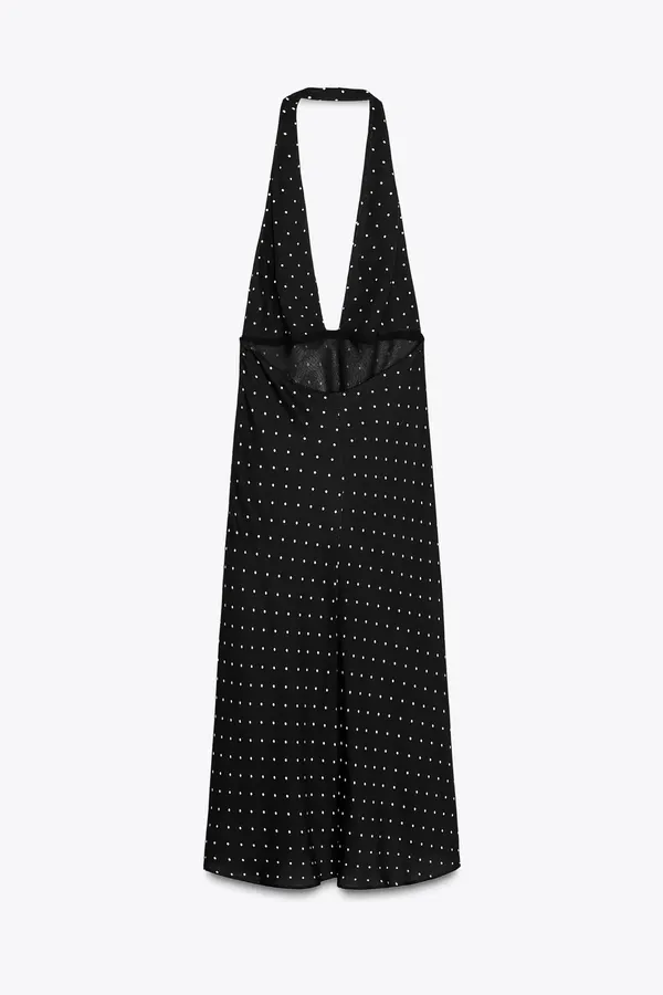 Zara Black Polka Dot Halter Midi Dress - Image 10