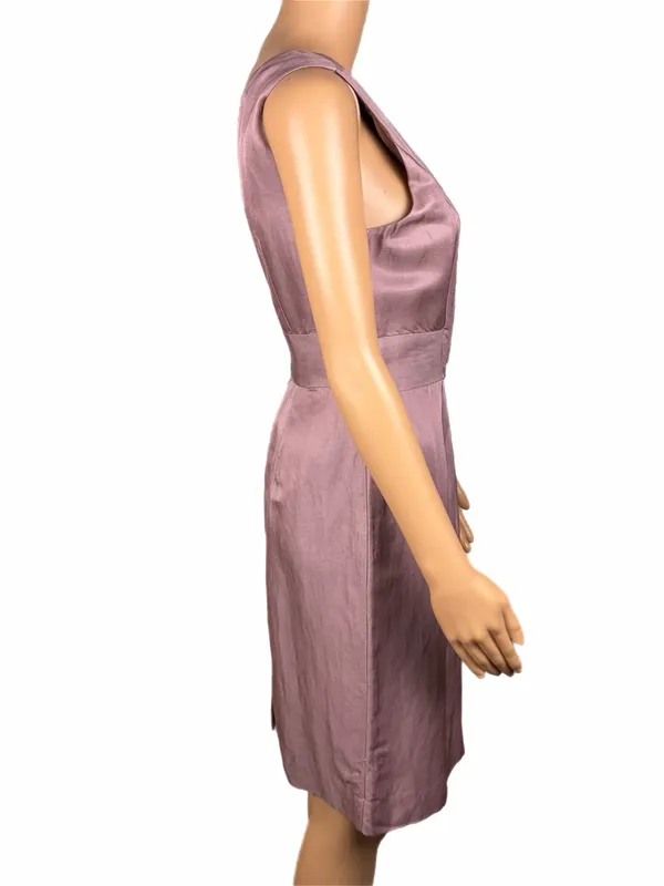 BANANA REPUBLIC NWT Mauve Linen-Blend Sleeveless Surplice Pleated Dress Size 10P - Image 3