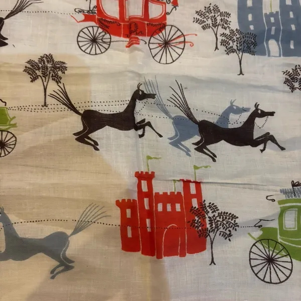 Kimball‎ Pat Prichard Designer Hanky Horses Carriages Castles Original Vintage - Image 4