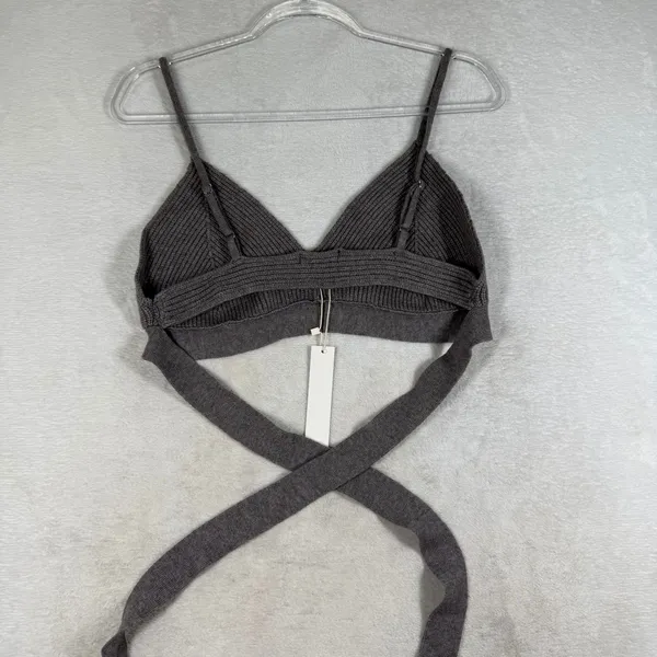 For Love & Lemons Knit Bralette Top Taupe Gray Wrap Tie 2X NEW - Image 6