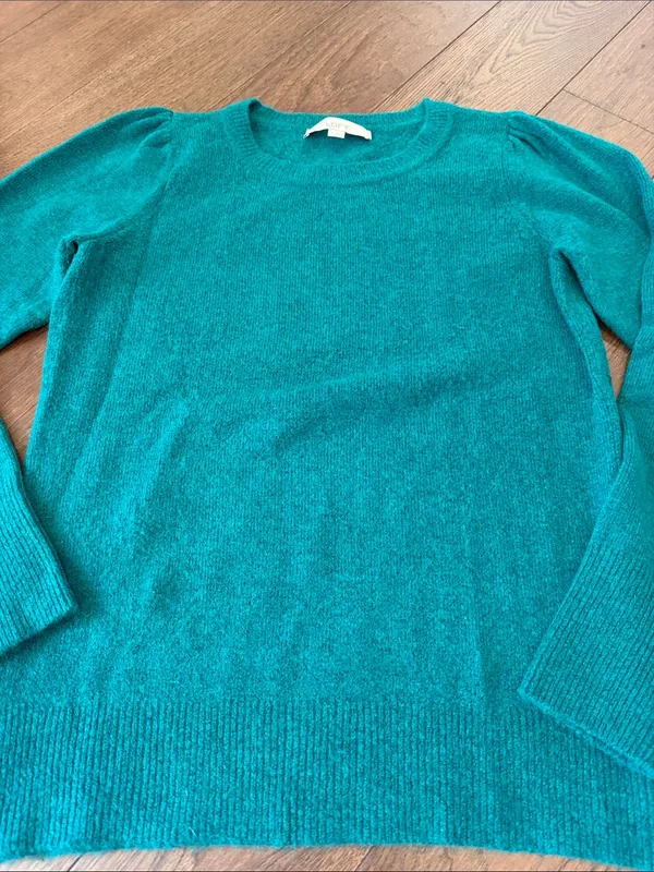 LOFT Green Crewneck Puff Sleeve Sweater Size Small - C54-146 - Image 2