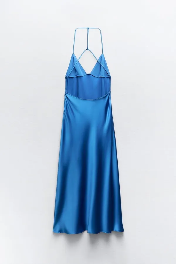 Zara maxi long satin slip blue strappy royal bodycon gown dress evening wedding - Image 11