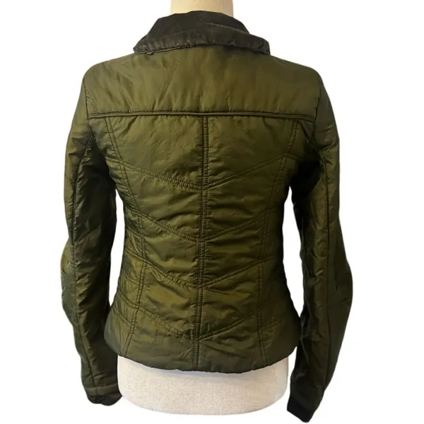 Free People Olive Green Nylon Jacket Velvet Collar Utility Puffer Size 4 - Image 2