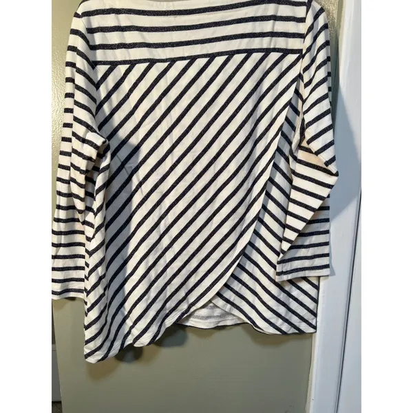 Loft Women's Size Large Boatneck T-Shirt White Navy Stripes Terry Cloth Boatneck - Image 7