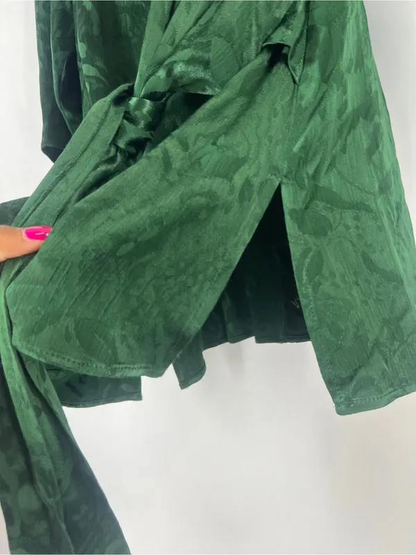 Zara Woman Knotted Jacquard Blouse Bottle Green Tie Front Size M - Image 7