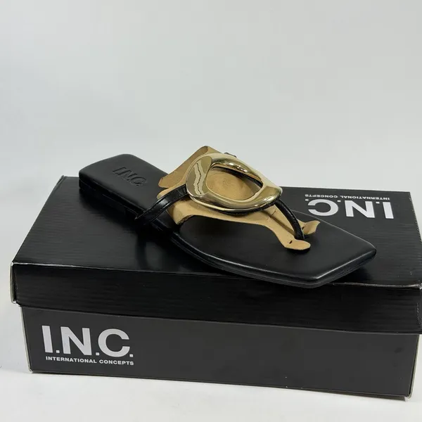 I.N.C. International Concepts Size-8.5M Flat Sandals‎ Yadiraf Black Gold - Image 2