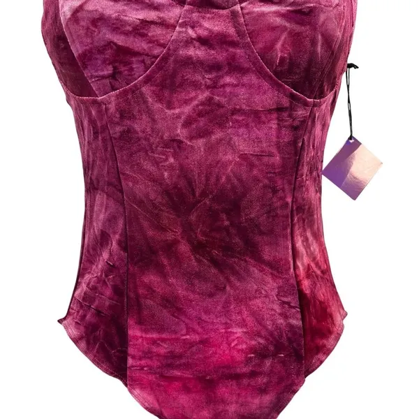 NWT Forever 21 Party Collection Velour Bodysuit Burgundy Strappy Bustier M - Image 5