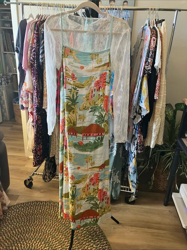 Label of love Sleeveless Scenic Print Maxi Dress in Aqua and Coral - Image 3