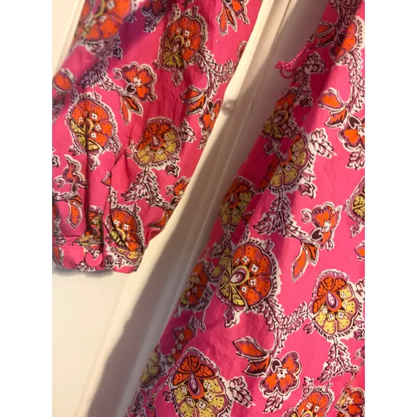 J. Crew Collection Midi Dress Floral Block Print Pink V-Neck‎ Long Sleeve Size S - Image 5