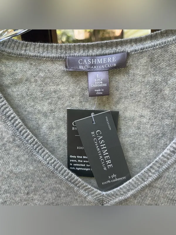 Charter Club 2-Ply 100% Cashmere Women's V Neck Minimalist Luxury Sweater|Size:L - Image 8