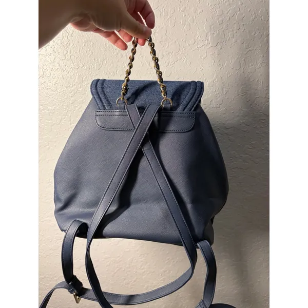 GUESS Blue Denim Backpack Bag Roses Casual Boho - Image 4