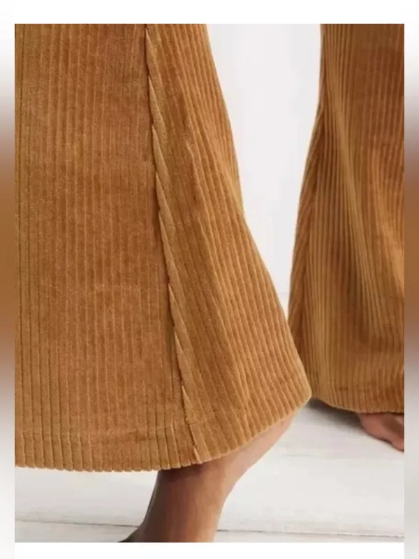 Aerie Groove-On Rib Velour Flare Pant in golden brown - Image 3