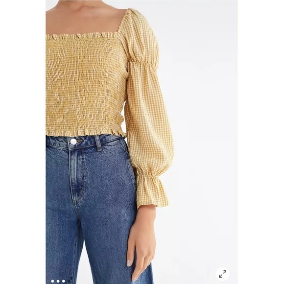 Urban‎ Outfitters gingham cinched sleeve blouse size M - Image 5