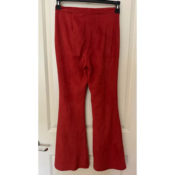 Burnt Orange Flare Faux Suede Funky High Waisted Pants Women's Sz Small - Image 2
