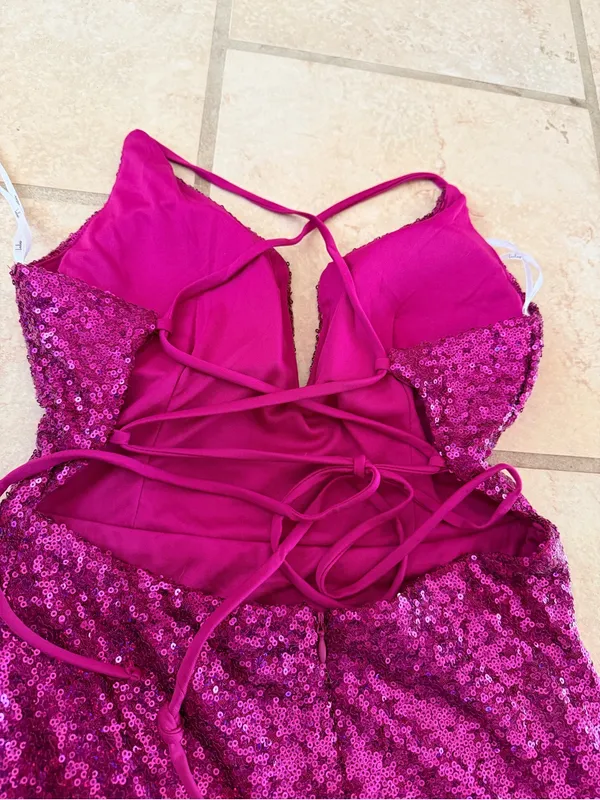 Lulus Magenta Sequin Lace-Up Maxi Dress Size M NWT - Image 8