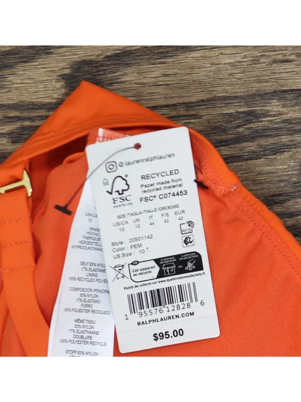 NWT Lauren Ralph Lauren Macrame O Ring Bikini Top Swim Persimmon Orange 10 - Image 8