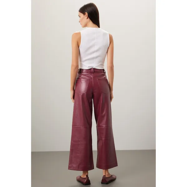 Joe's Jeans Mia Vegan Leather Pants Burgundy Wide Leg Cropped High Rise 31 - Image 2