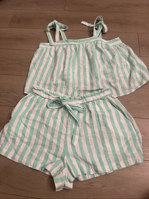 Stoney Clover x‎ Target Lane Mint Green Striped Linen Blend Two Piece Set Size L - Image 5