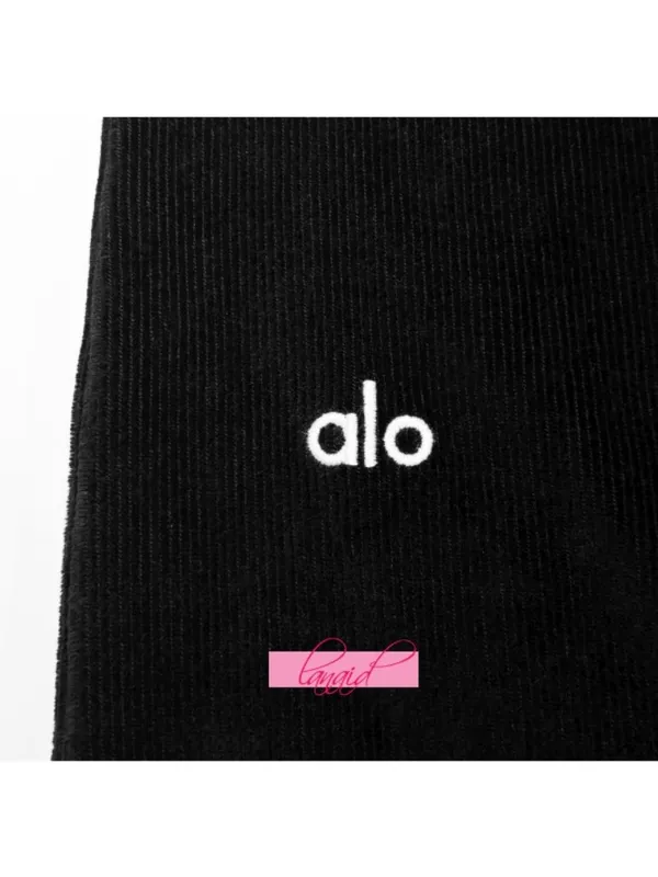 NEW Alo Micro Corduroy Dreamer Wide Leg Trousers Black High-Rise Waist Waisted M - Image 8