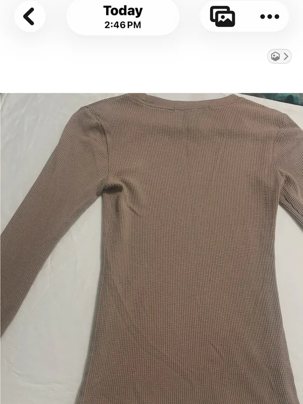 Planet Gold Taupe Waffle-Knit Long Sleeve Tee - Image 2