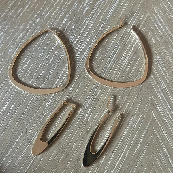 Gold Geometric Hoop Earrings Minimalist Design two sets bundle - Image 2