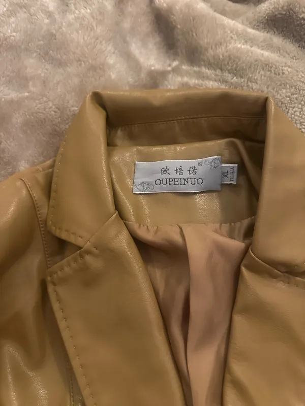 Tan faux leather blazer jacket Size M - Image 3