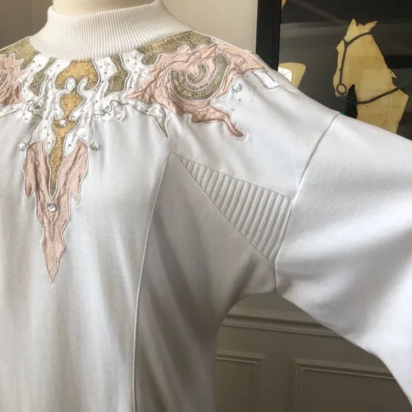 Vintage 80s 90s Mock Neck Appliqué Bling Top L - Image 7