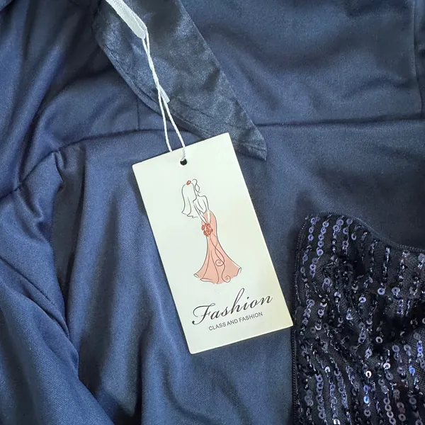 Navy Blue Sparkly Sequins Strapless Short Tie Back Dress Size 8 - Image 10