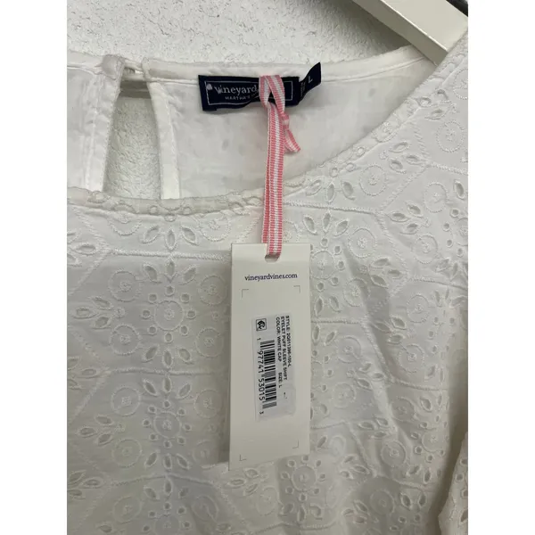 NEW NWT Vineyard vines Sz L white cap eyelet puff sleeve shift dress - Image 2