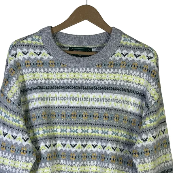 American Eagle Fair Isle Geometric Knit Sweater Grey Yellow Boho Cozy Size M - Image 4