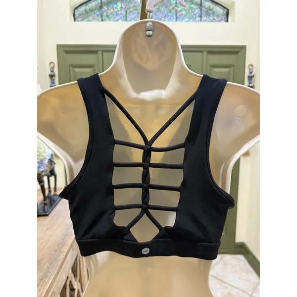 Avia Sports Bra Women Medium (8-10) Activewear Criss Cross Back Peephole Black M - Image 4