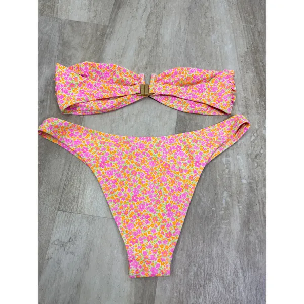 Kulani Kinis Champagne Blossom V Strapless Bandeau Top Vintage V Cheeky Bottoms - Image 5