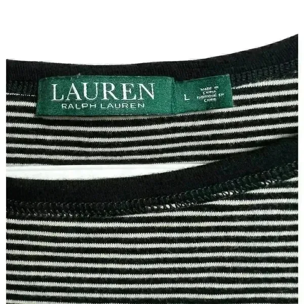 Lauren Ralph Lauren Women's Top Black Cream Stripes 3/4 Sleeves Large - Image 2