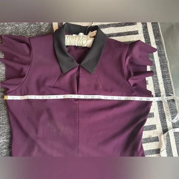Tommy Hilfiger Size 14 Elegant Purple/Plum Dress with Black Collar‎ - Image 8