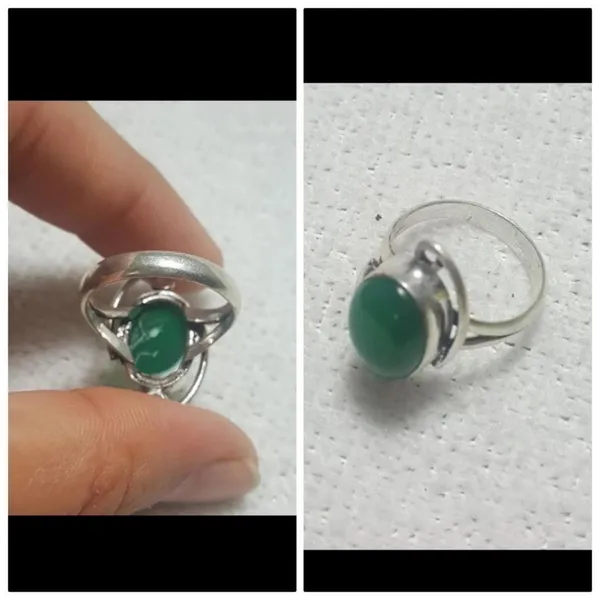 Natural Green Onyx 925 Silver Gemstone Ring Size 7.5 - Image 4