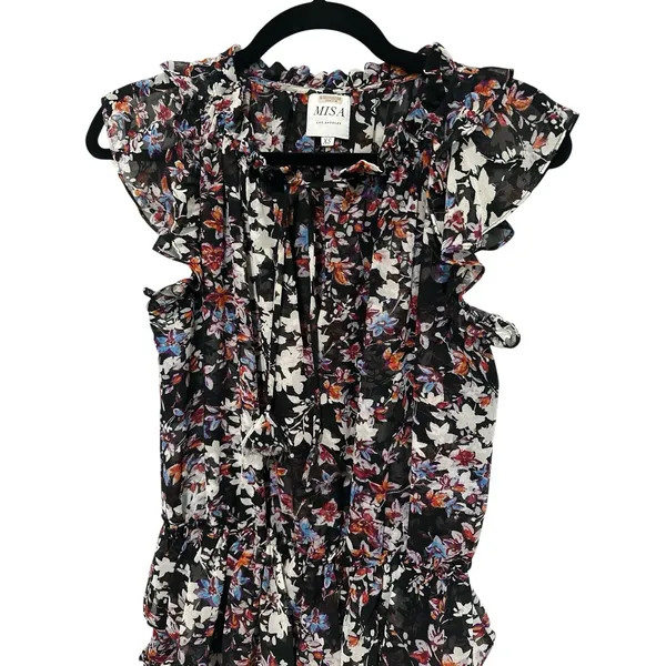 MISA Los Angeles Fleur Mini Dress in Black Floral SizeXS lightweight - Image 6