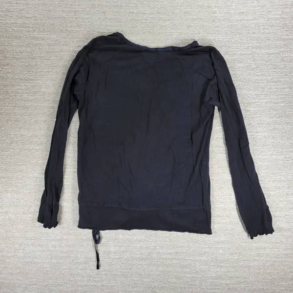 Polo Jeans Co Long Sleeve V Neck Tie Side Top Womens Medium Black Cotton Modal - Image 9