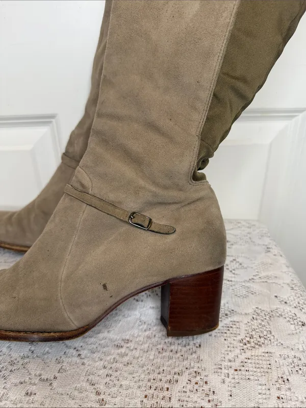 Timberland Knee-High Taupe leather gray tanish Block Heel Boots sz 8.5 - Image 3