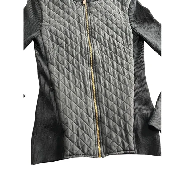 J. McLaughlin Full Zip Quilted Jacket Pockets Women's XS Black Silk Ribbed - Image 6